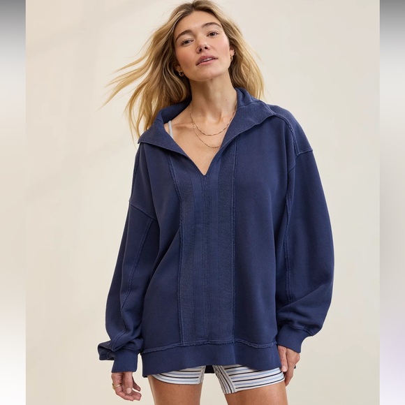 Aerie Starry Skies Open Neck Sweatshirt -navy- size M - Picture 1 of 8